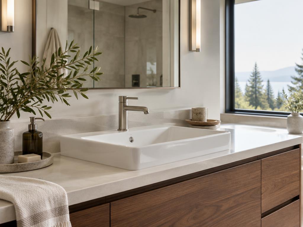 Clean modern basin and professionally installed faucet